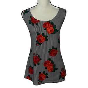Ashley Stewart Floral & Stripe Pattern Sleeveless Blouse